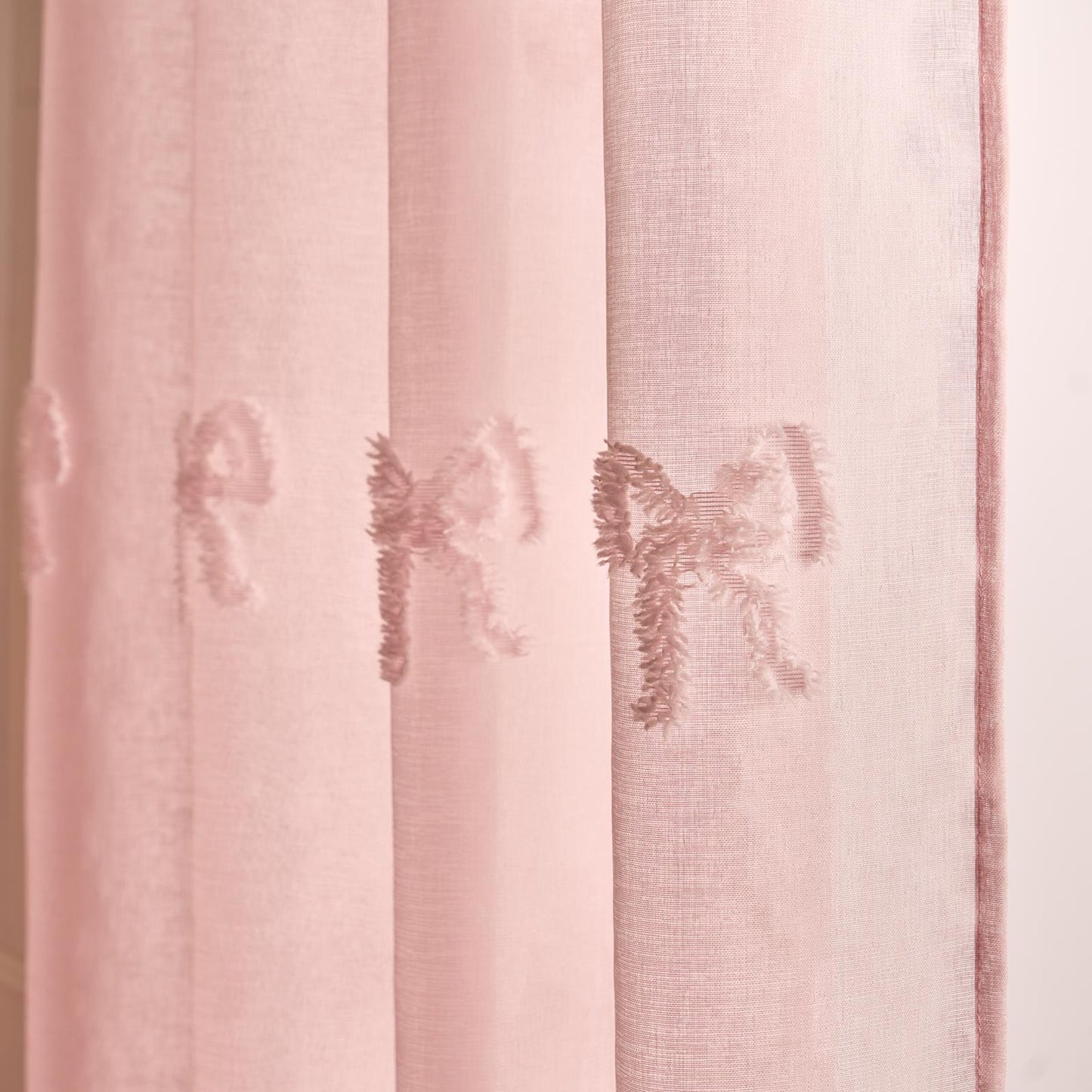 OHS Tufted Bows Voile Net Curtains Pair of 2 Window Panels Slot Top Set