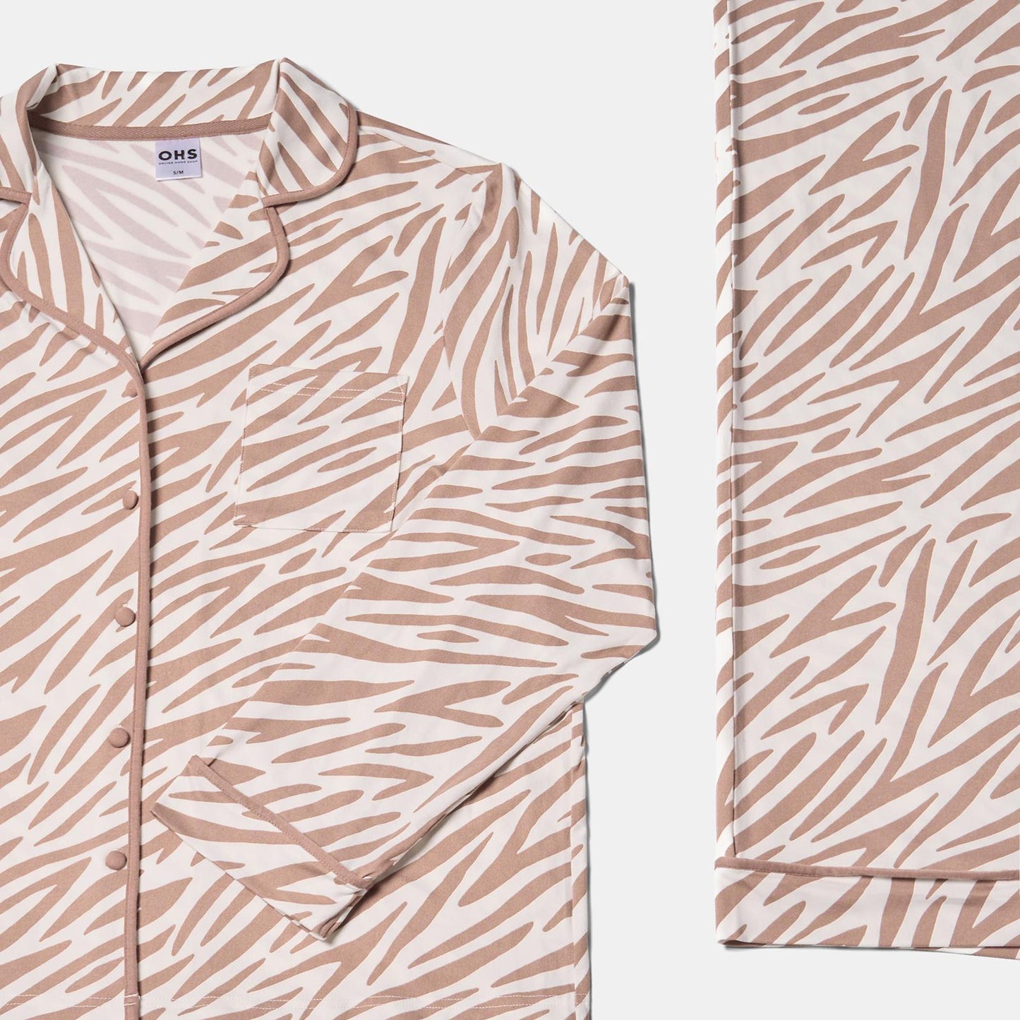 OHS Zebra Print Pyjama Set Womens Jersey Button Through Nightwear Loungewear
