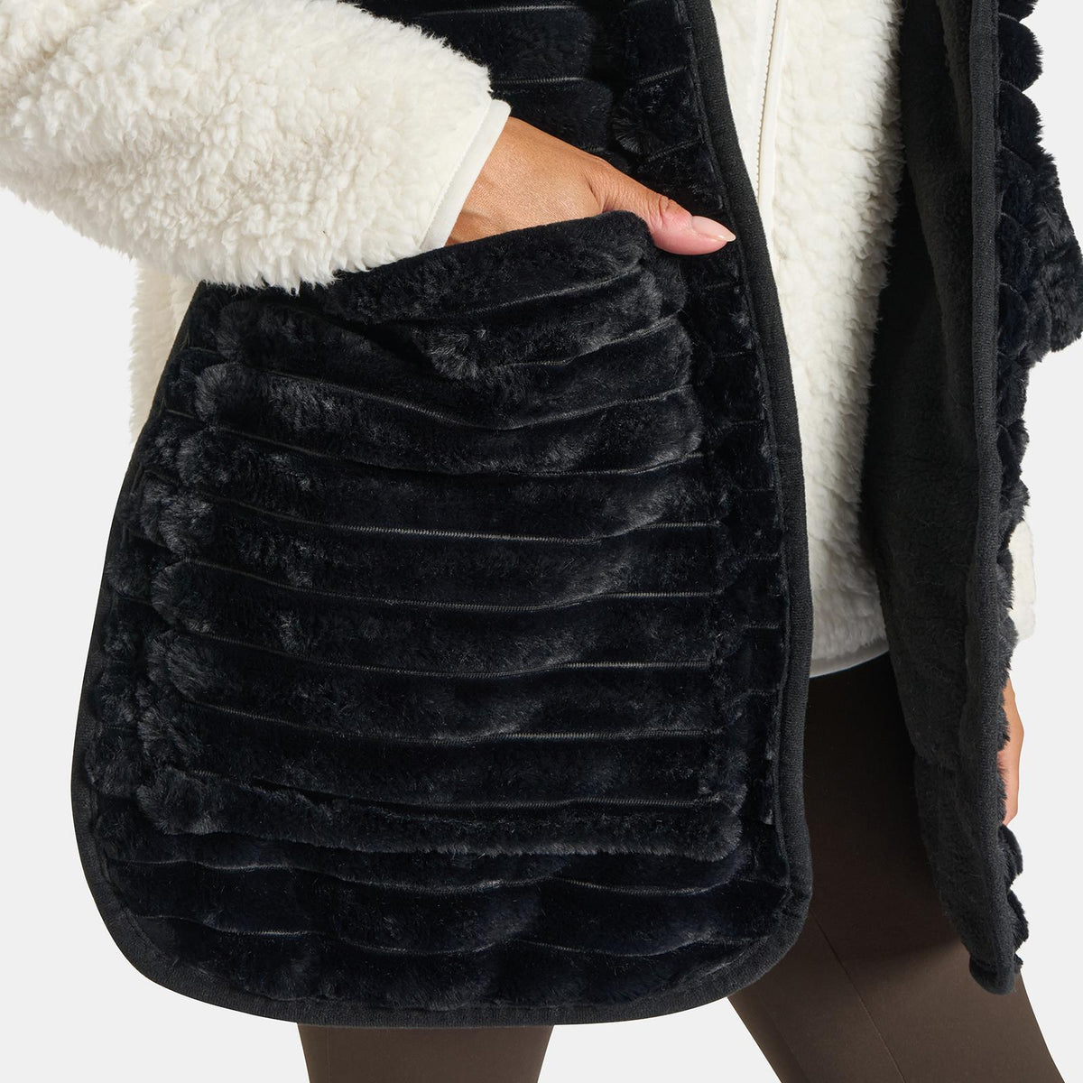 OHS Faux Fur Pocket Scarf Ribbed Fleece Fluffy Thermal Winter Wrap Hand Warmer