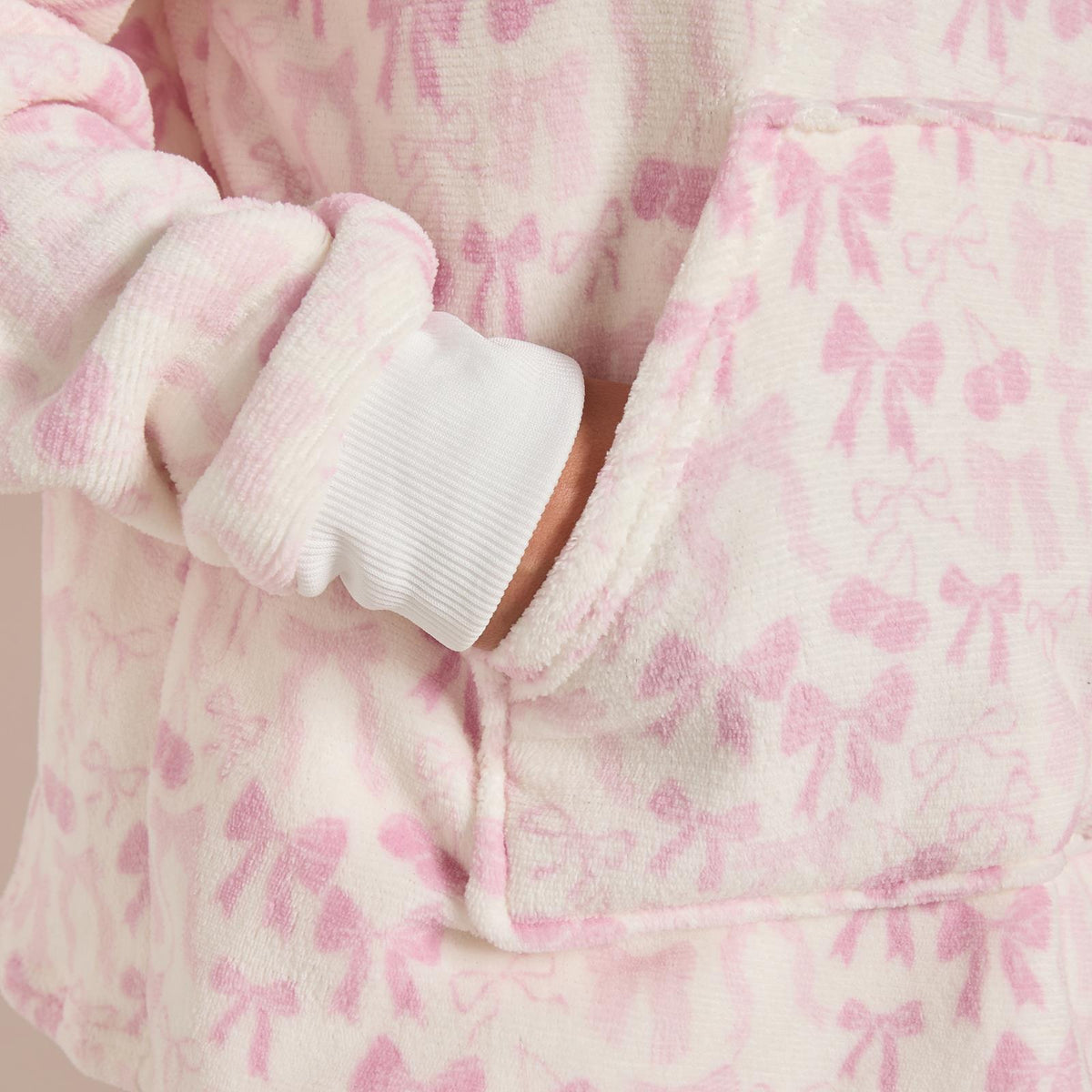OHS Bow Print Loungewear Set Winter Sherpa Nightwear 2-Piece Hoodie Jogger Gift
