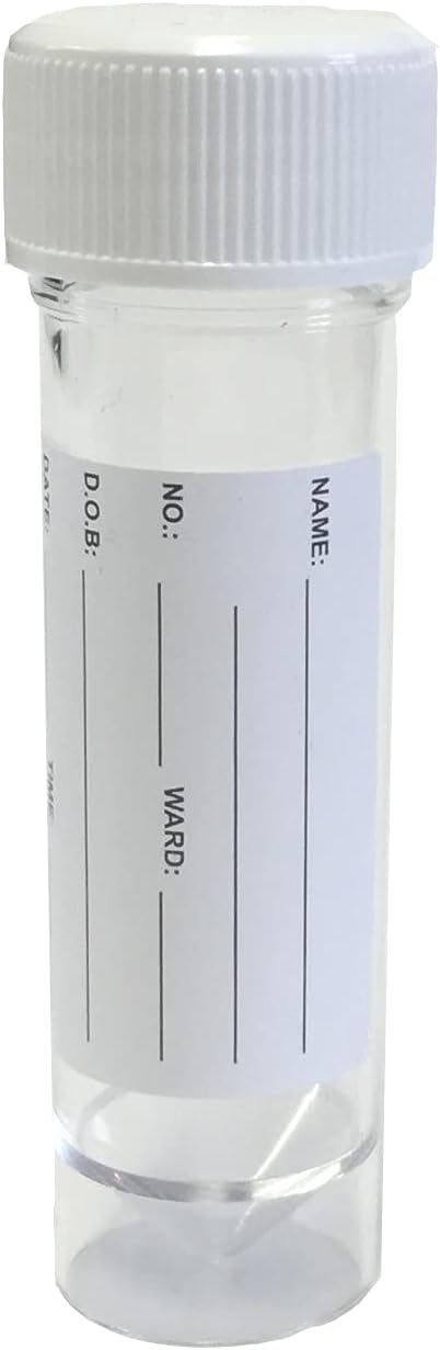 Qualicare 6 X White Lid Labelled 30Ml Specimen Universal Sample Clear Polypropylene Plastic Bottle Containers