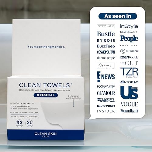 Clean Towels XL®, 100% USDA Biobased Face Towel, Disposable Face Towelette, Eczema Association Accepted, Makeup Remover Dry Wipes, Ultra Soft, 50 ct per pack, 3 Packs, 150 Ct Total