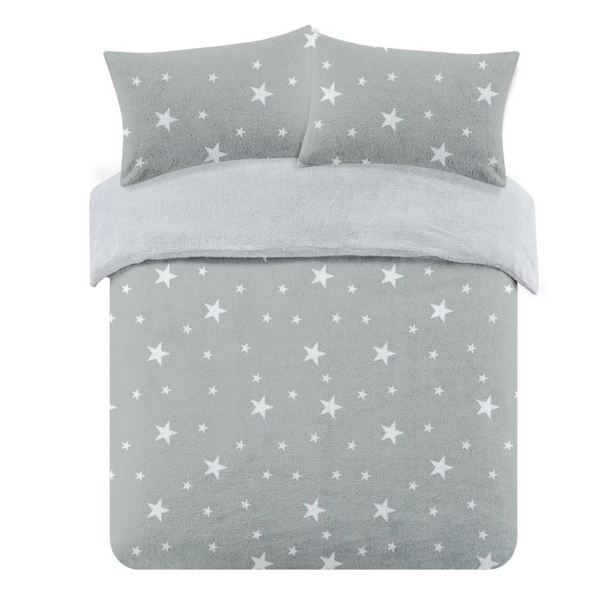 OHS Stars Teddy Fleece Duvet Cover with Pillowcase Soft Plush Bedding Set