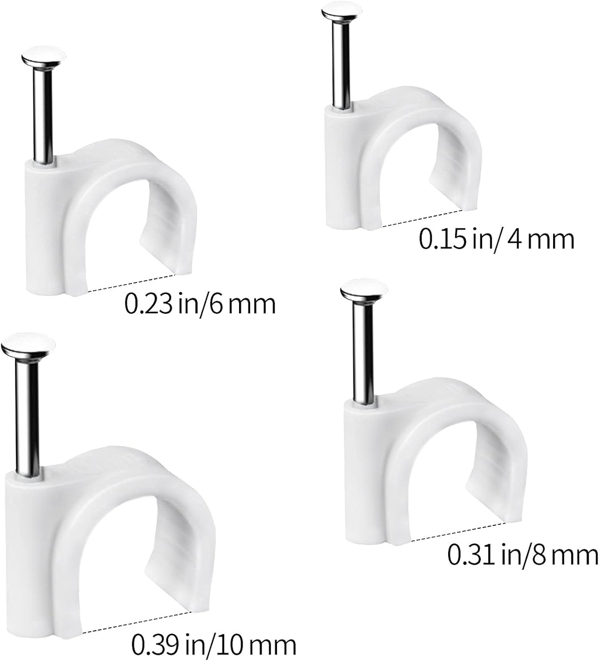 Abnii Cable Clips, 400 Pcs, 4mm 6mm 8mm 10mm Nail Clip, White