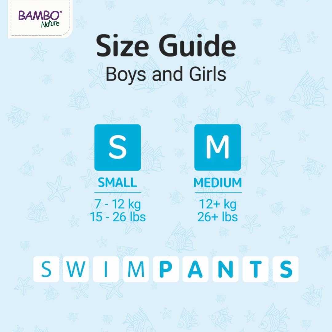 Bambo Nature Premium Swim Nappy Pants Medium Size (12+ kg), Disposable and Eco-Labelled, Perfect Swimming Nappies for Water Activities, Swim Nappies for Babies