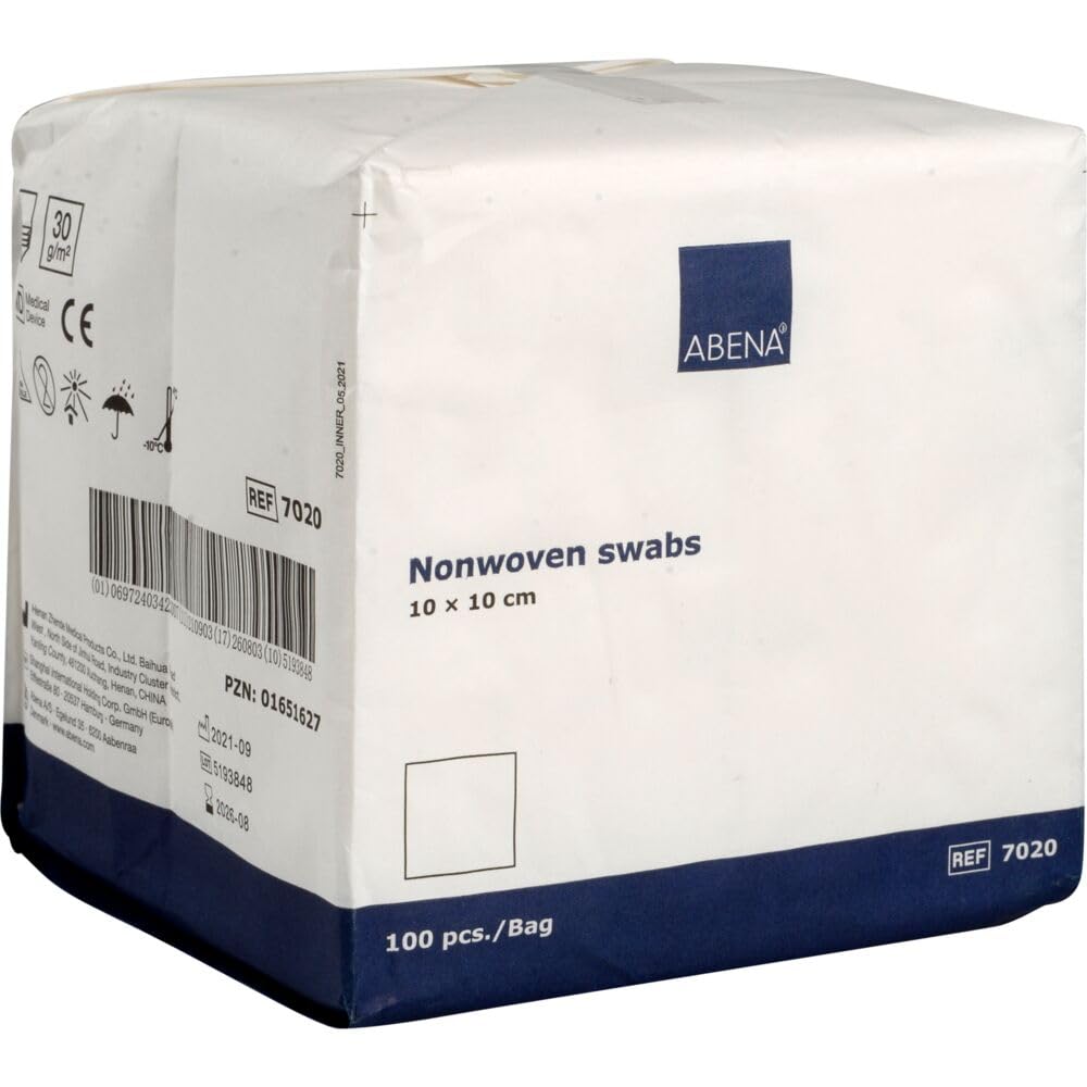 ABENA Gauze Pads, 5x5cm, Pack of 100, Non-Sterile, Non-Adhesive Medical Swabs, Soft Absorbent Non-Woven Swabs for Injury Dressing, Skin Preparation & First Aid Use, Lint-Free Dressings for Wounds