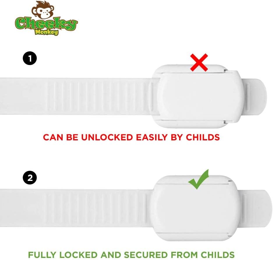 Cheeky Monkey® 4 Pack Cupboard Locks for Children, No Drill Baby Proofing