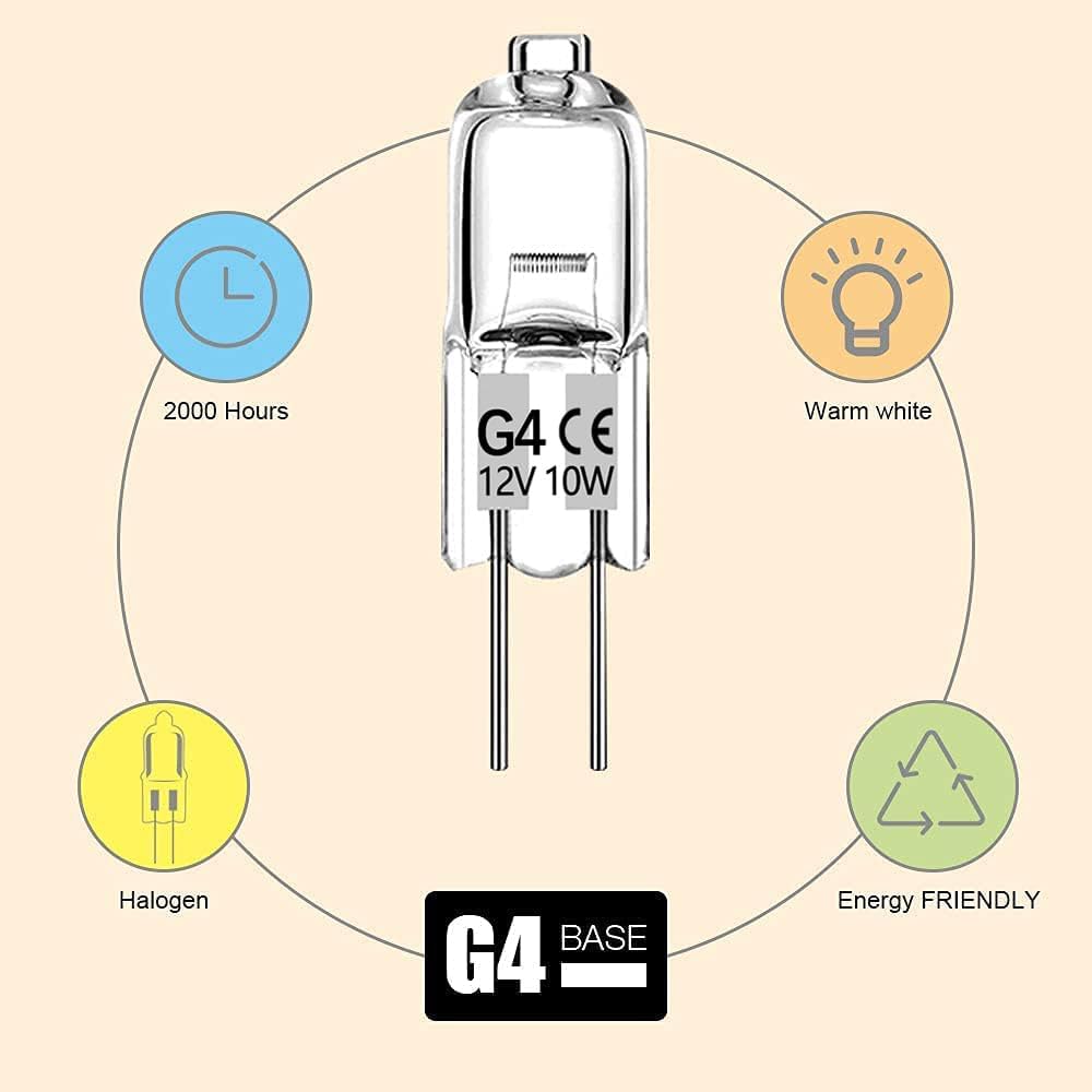 Haraqi 10 Pack G4 Halogen Bulbs,12 Volt 10 Watt Bi-Pin Halogen Bulbs