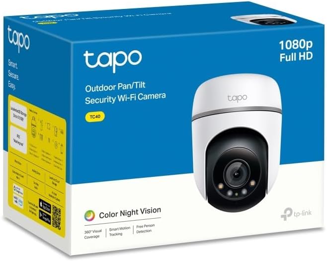 Tapo TC40 Pan/Tilt Smart Security Outdoor Camera, Full HD, 360ยฐ Person Detection Motion Tracking, Color Night Vision, WiFi Camera No Monthly Fee, Two-Way Talk, IP65, Works with Alexa and Google