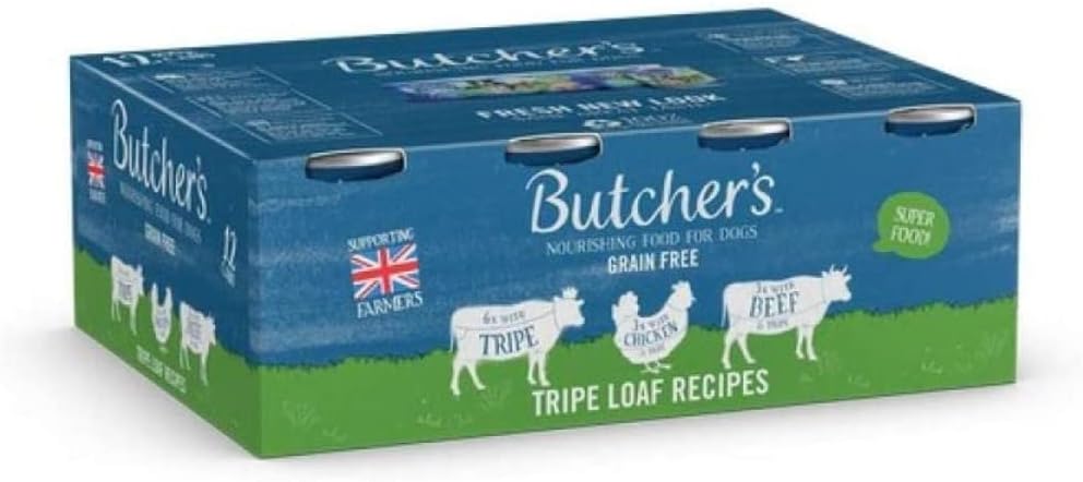 Butcher's Wet Dog Food Tin Cans Grain Free Tripe Loaf Pate Recipes 9.6kg (24 x 400g)