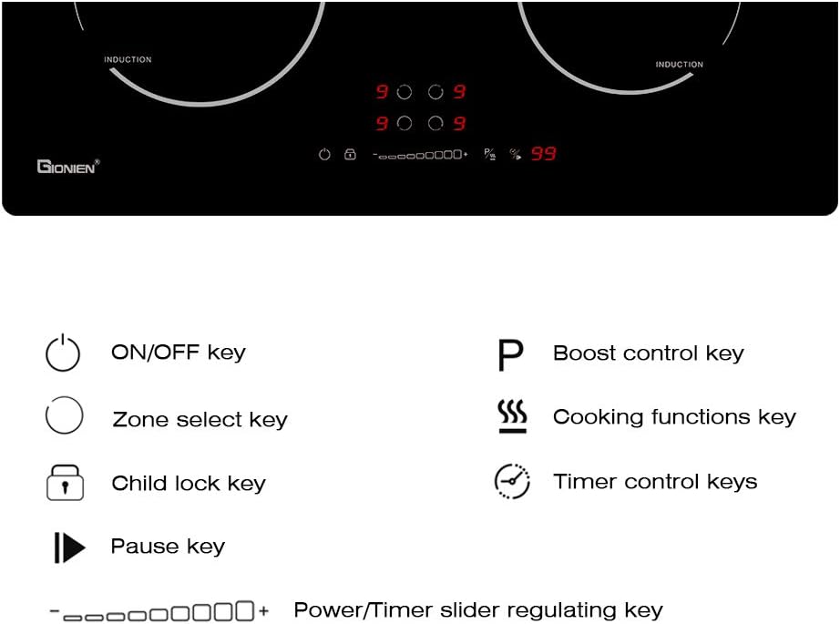 GlONlEN Plug-in Induction Hob 13 Amp 2800W,60cm Integrated Electric Cooktop with Bridge Zone, 4 Cooking Rings Cooker GIT470SP,Drop-in Ranges
