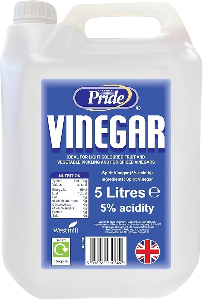 White Vinegar 5L | Food Grade | Suitable for Cleaning, Weed Killer, Limescale Remover, Glass Cleaner, Stain Remover, Baking, Pickling, Marinating | UK Made (Pack of 4)