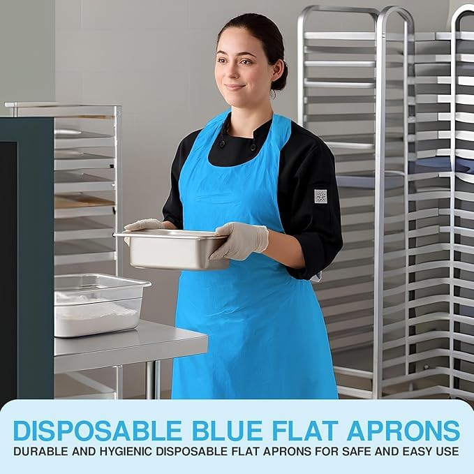 Disposable Aprons Blue Flat Pack of 500 Waterproof Plastic for Catering
