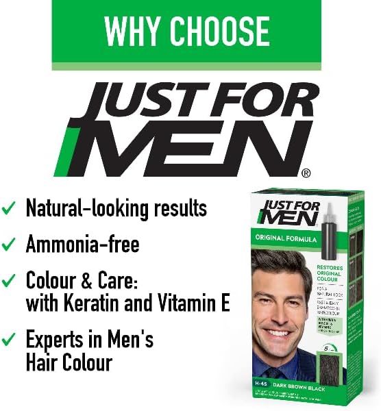 Just for men Original Formula Dark Brown Black Hair Dye, Restores Original Colour for a Natural Look H45