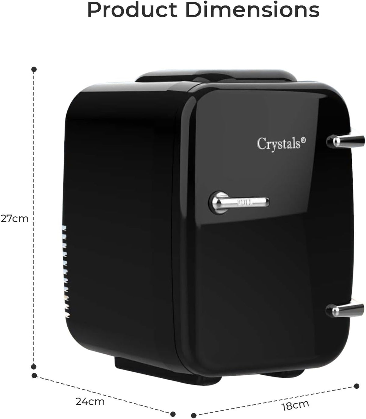 Crystals 4/10/15L Litre Mini Fridge, Table Top Small Fridge Cooler & Warmer for Car Bedrooms Desk Office, 12V DC - 220 AC, Mini Fridge for Bedrooms – Energy Efficient (Black, 4L Litre)