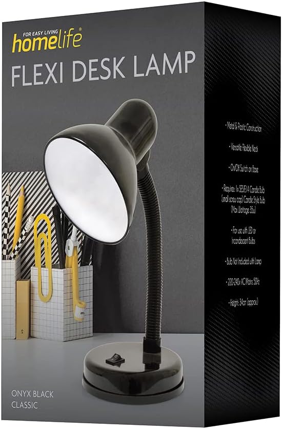 HOMELIFE 35w 'Classic' Flexi Desk Lamp with Versatile Flexible Neck - Integral On/Off Switch - Approx. 34cm Height - L958BK - Onyx Black