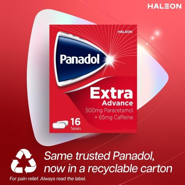 Panadol Extra Advance Painkillers, 500mg Paracetamol Tablets with 65mg Caffeine, Pain Relief for Migraines, Headaches, Backache, Joint Pain, Period Pain and Toothache, Pack of 16.