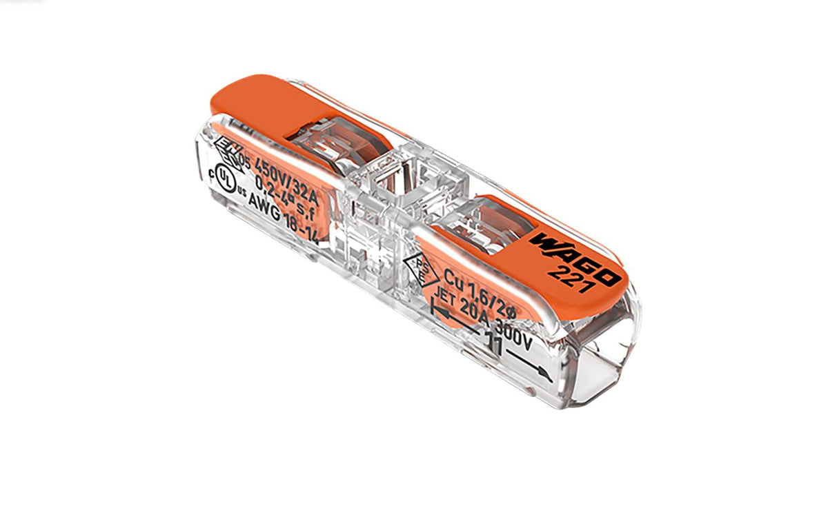 WAGO 221-2411 Terminal 2 Conductor 4 mm² Through Clamp Connector with Lever (Pack of 10)