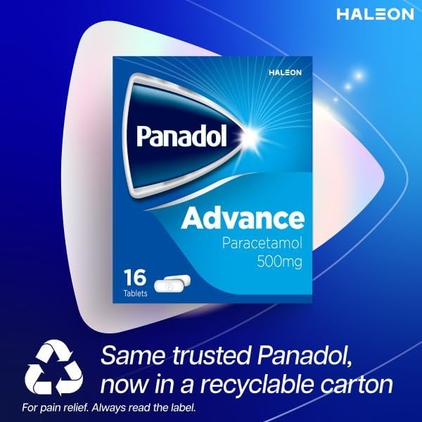 Panadol Advance Painkillers, 500mg Paracetamol Tablets, Pain Relief for Migraines, Headaches, Backache, Period Pain and Toothache, Pack of 16