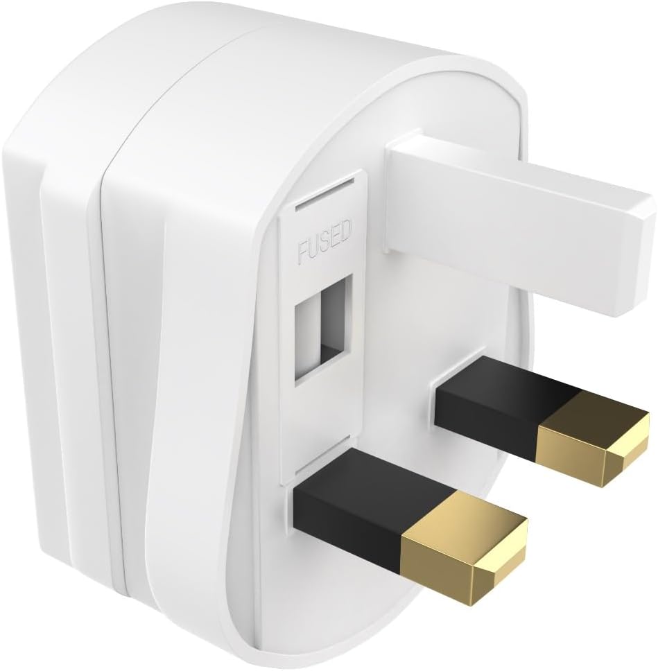 Pipestation Shaver Plug Adaptor UK – 2 Pin to 3 Pin Toothbrush Adapter Plug, 1A Fused Converter for Oral-B, Philips, Braun and Remington Chargers – White