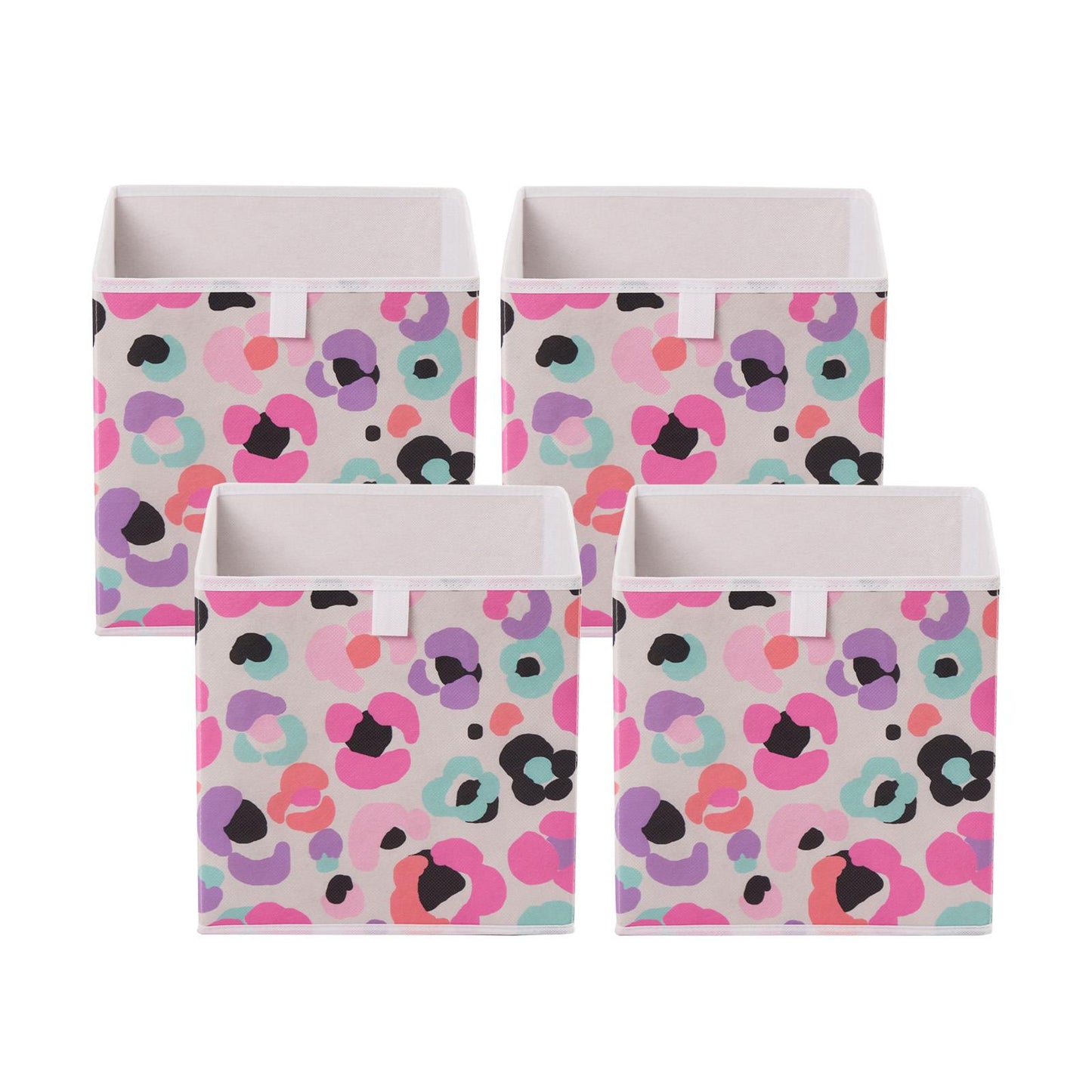 OHS Leopard Storage Cube Boxes 2/4 Pack Folding Shoe Organiser Tidy Set