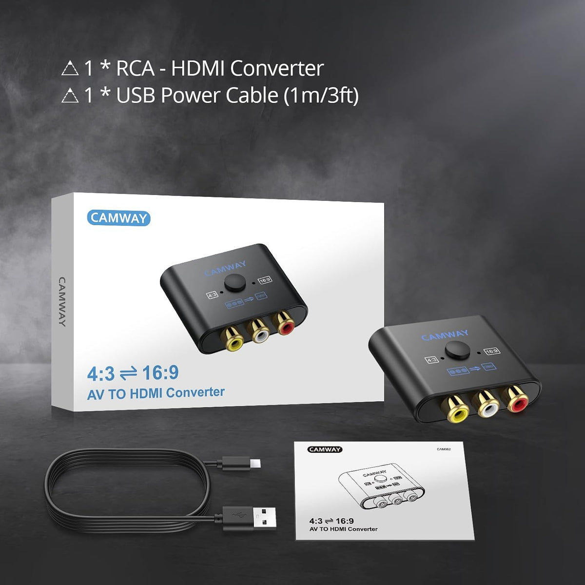 CAMWAY RCA to HDMI Converter, 1080P AV Adapter, 4:3/16:9, No HDMI Cable