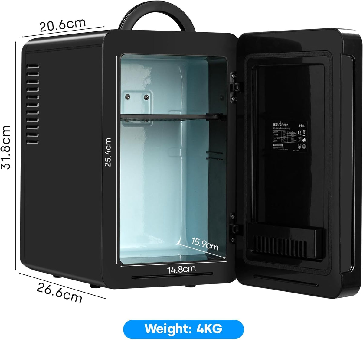 Enventor Mini Fridge, 6 Litre 8 Can Portable Cooler and Warmer, AC+12V DC