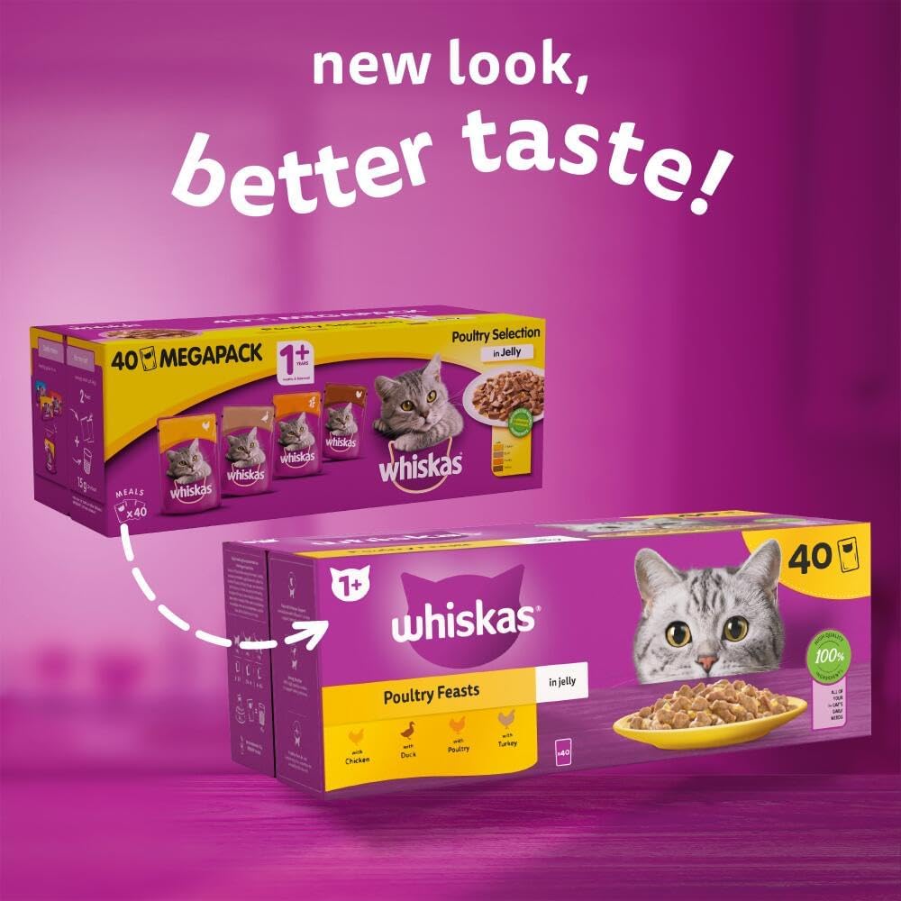 WHISKAS Adult Wet Cat Food in Jelly 40x85g Poultry Feasts