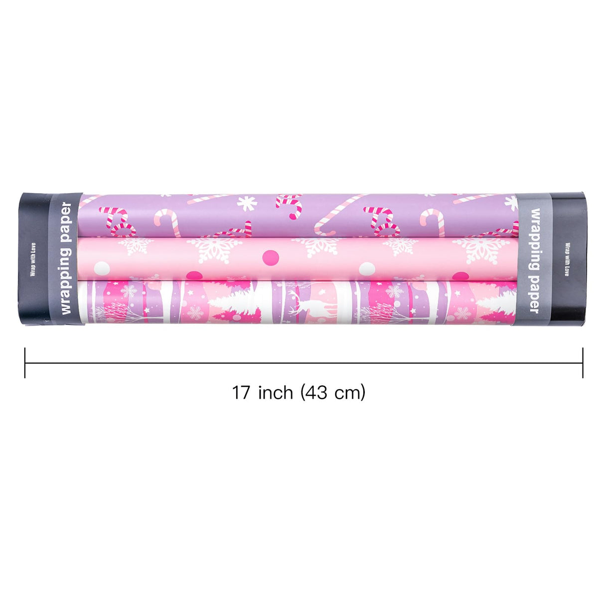 RUSPEPA Christmas Wrapping Paper Roll - Mini Roll - 3 Rolls - 43.2cm x 3m Per Roll - Bird, Christmas Garland, Holly and Pinecones Holiday Design with Metallic Foil Shine