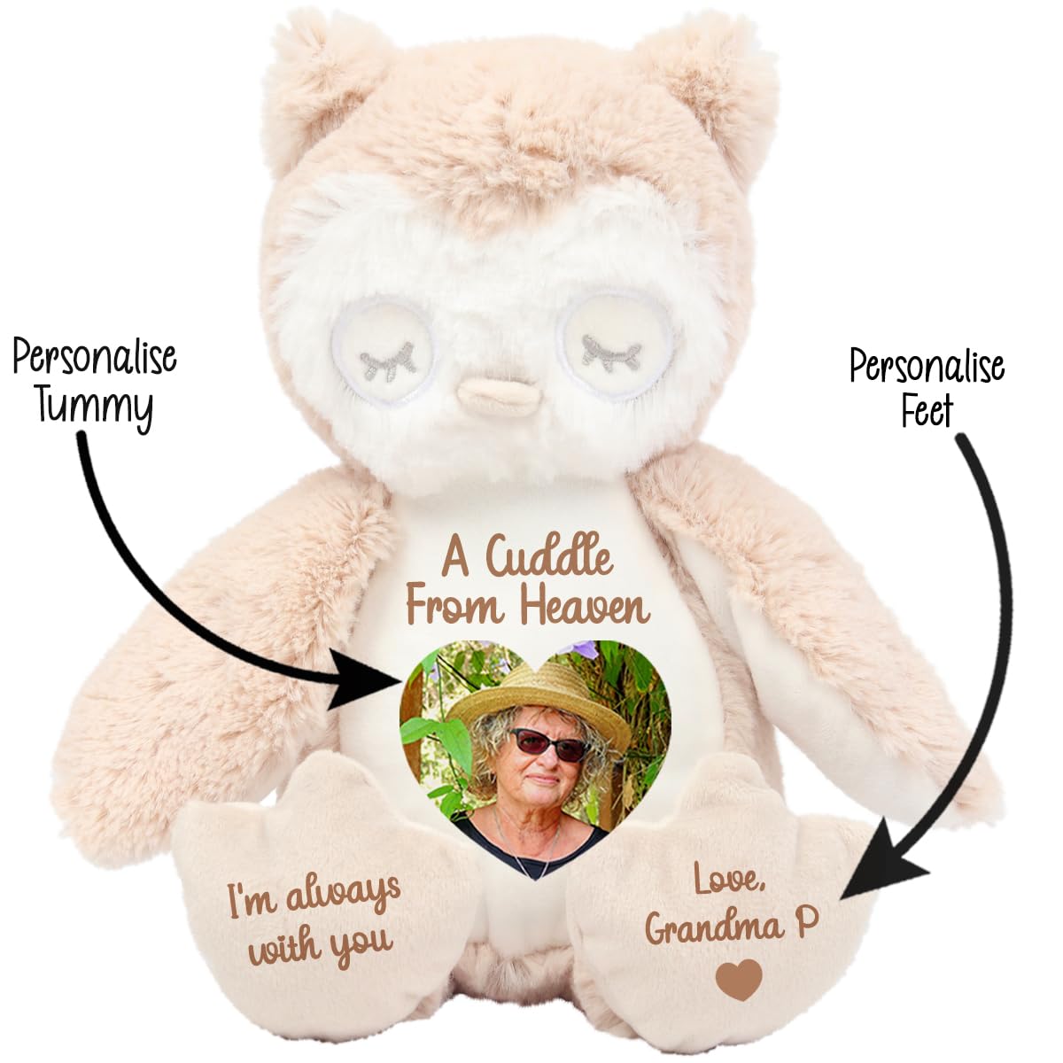 Personalised Memory Teddy Bear with Heart-Shaped Photo – “A Cuddle From Heaven” Keepsake Gift – 28 Bear Styles – Add Your Text & Choose Colour – Custom Memorial Bear (Orange Orangutan)
