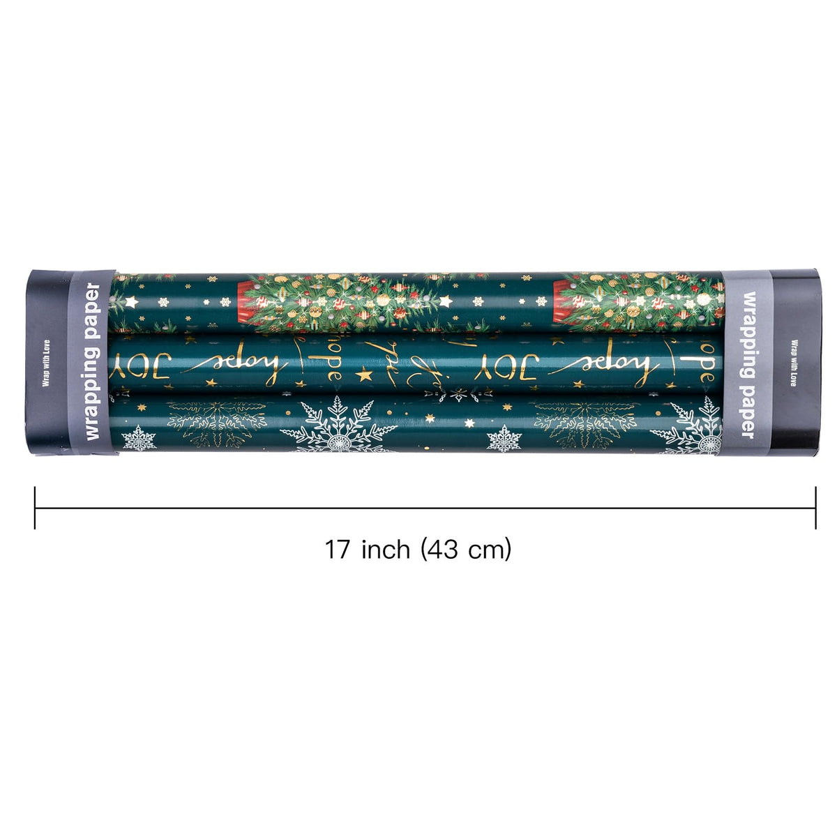 RUSPEPA Christmas Wrapping Paper Roll - Mini Roll - 3 Rolls - 43.2cm x 3m Per Roll - Bird, Christmas Garland, Holly and Pinecones Holiday Design with Metallic Foil Shine