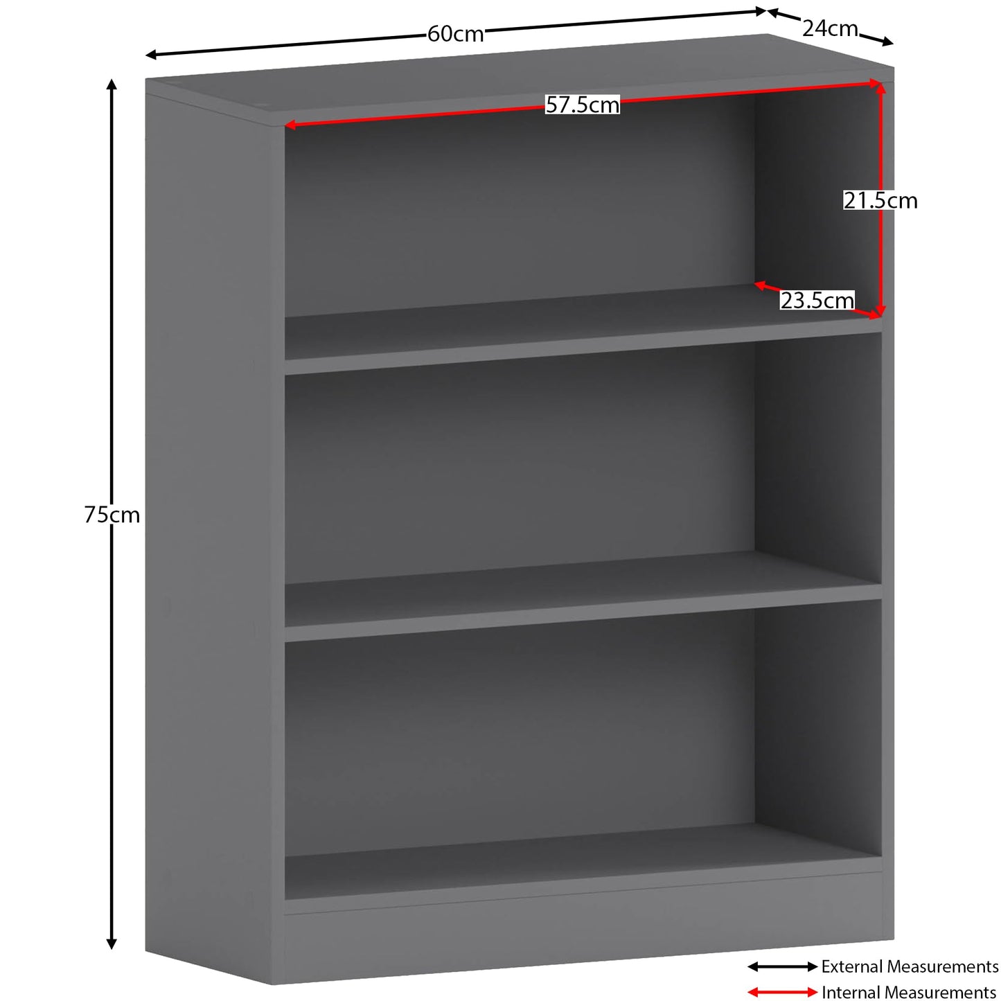 Vida Designs Cambridge 3 Tier Low Bookcase, White Wooden Shelving Display Storage Unit Office Living Room Furniture