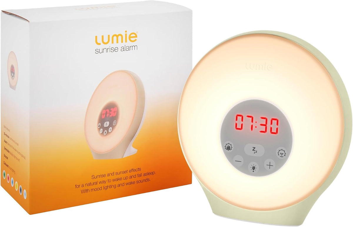 Lumie Sunrise Alarm - Sunrise Wake-up Alarm, Sunset Sleep Feature, Sounds and Mood Lighting, White