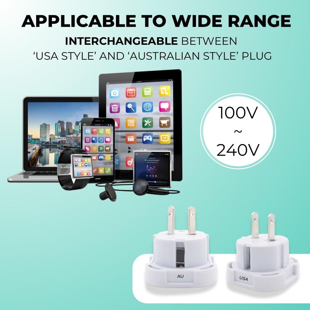 Double Dragon UK to US and Australia, 3-Pin to 2-Pin Travel Adapter | Plug Converter for USA, Canada, Japan, Thailand, Taiwan, Australia, China, New Zealand and more, Swivel Pins, Pack of 5
