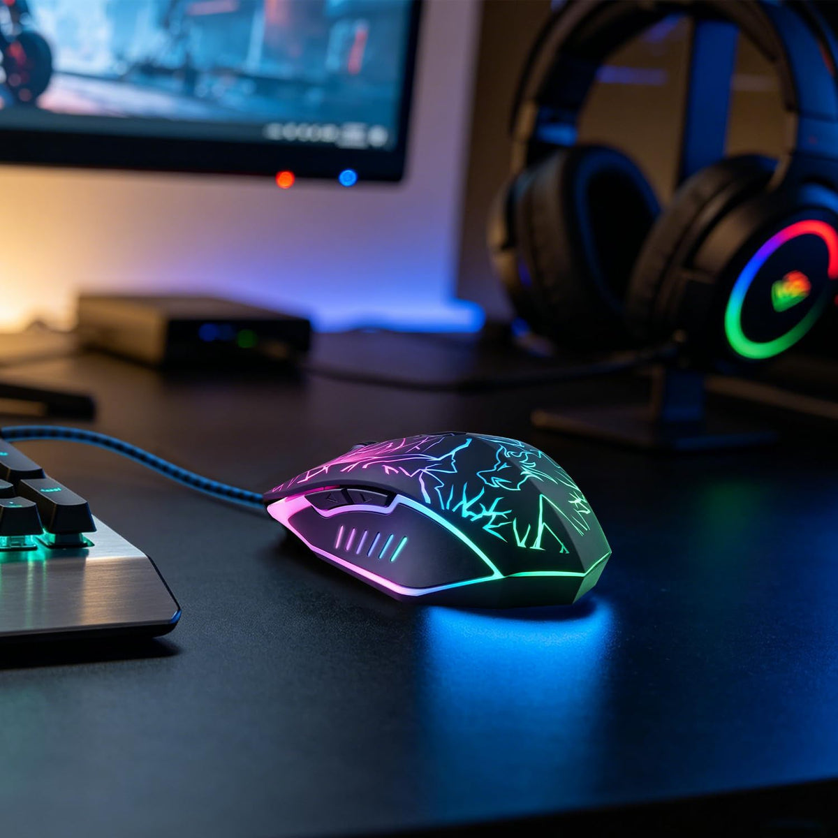 VGUARD Wired Gaming Mouse, 3600 DPI Optical Sensor, RGB Backlit Ergonomic USB PC Mice with 6 Programmable Buttons, 7 Colors LED, Professional Gamer Mouse for Laptop, Computer, Windows/Mac