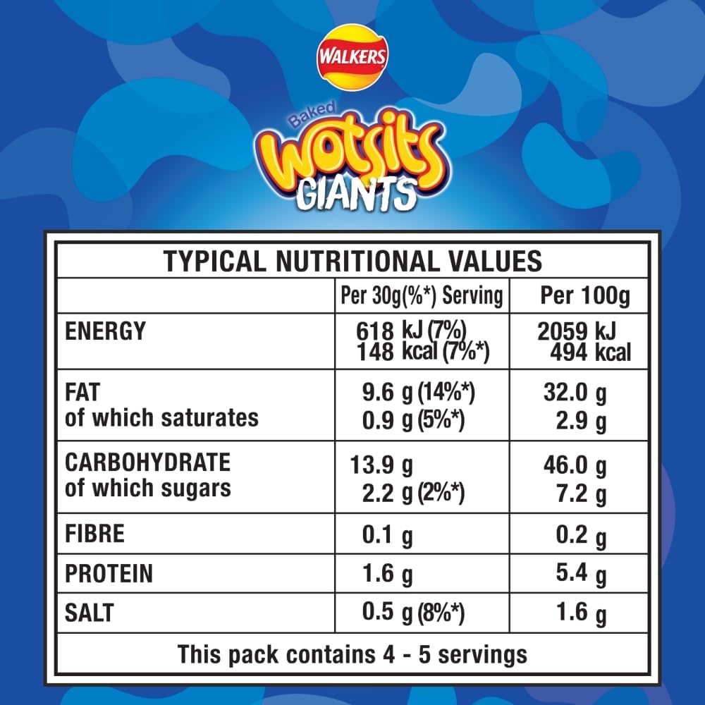 Walkers Wotsits Giants Really Cheesy Vegetarian Baked Snacks 130 g