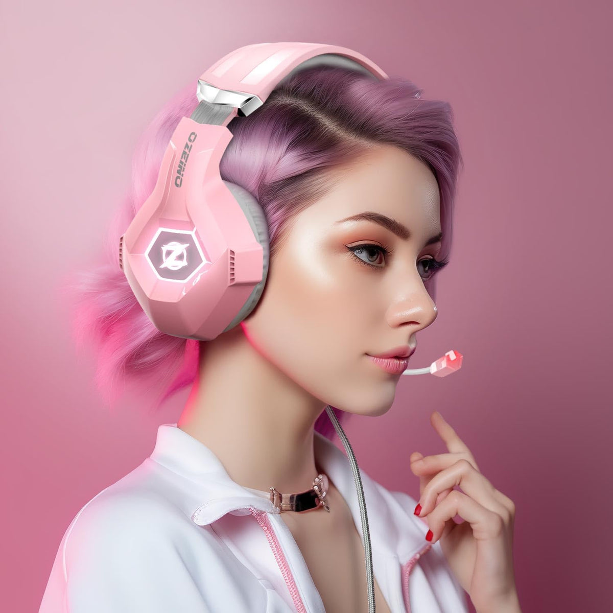 Ozeino Gaming Headset with Microphone for PS5/PS4/Xbox One/PC/Switch, Gaming Headphones with 3D Surround Sound & Noise Cancellation Pink