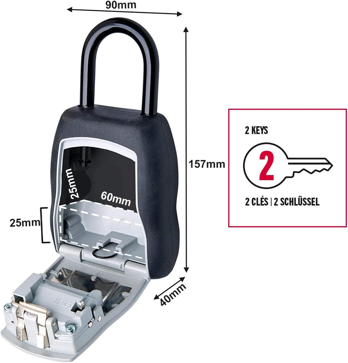 MASTER LOCK Portable Key Safe with Shackle, Medium 90 x 157 x 40 mm, Outdoor, for Home Office Industries Vehicles