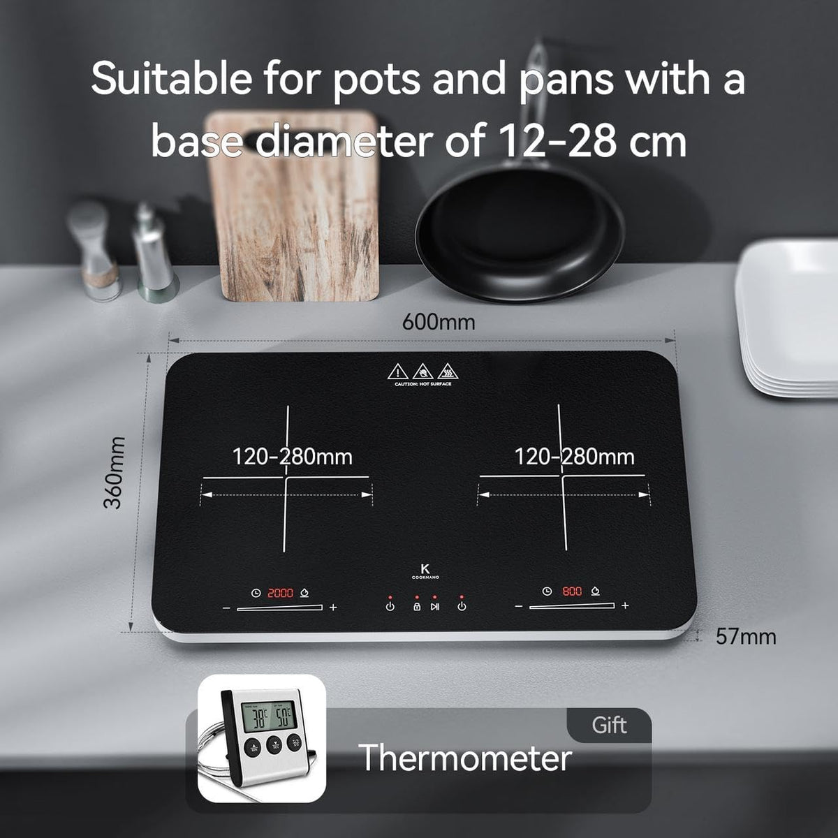Induction Hob 2 Plates, Double Induction cooktop Independent Control 2800 W, 20 Power and Temperature Settings, 6-Hour Timer, Portable Induction Hob, Children's Lock