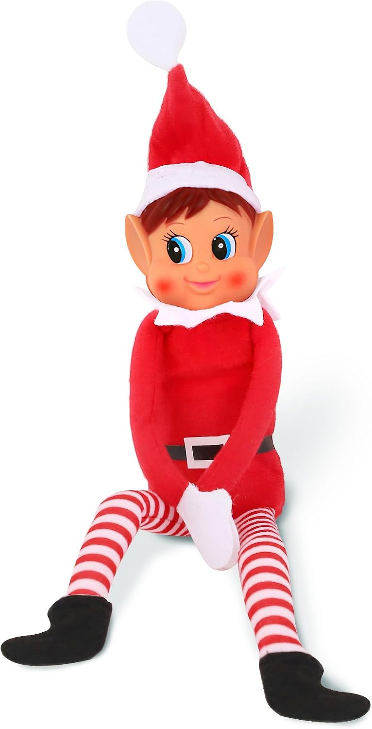 Elves Behavin' Badly Charming Red Long Leg Soft Body Vinylface Girl Elf with Hat - 30 cm (1 Pc.) - Premium Quality Plush Toy - Perfect For Holiday Decor & Gift-giving