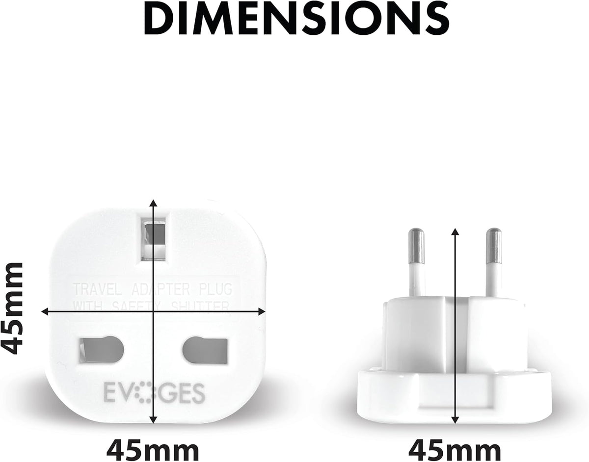 UK to European EU Travel Adapter Plug Type G to Type C,E,F, 3 Pin to 2 Pin Travel Europe White (Pack of 3)