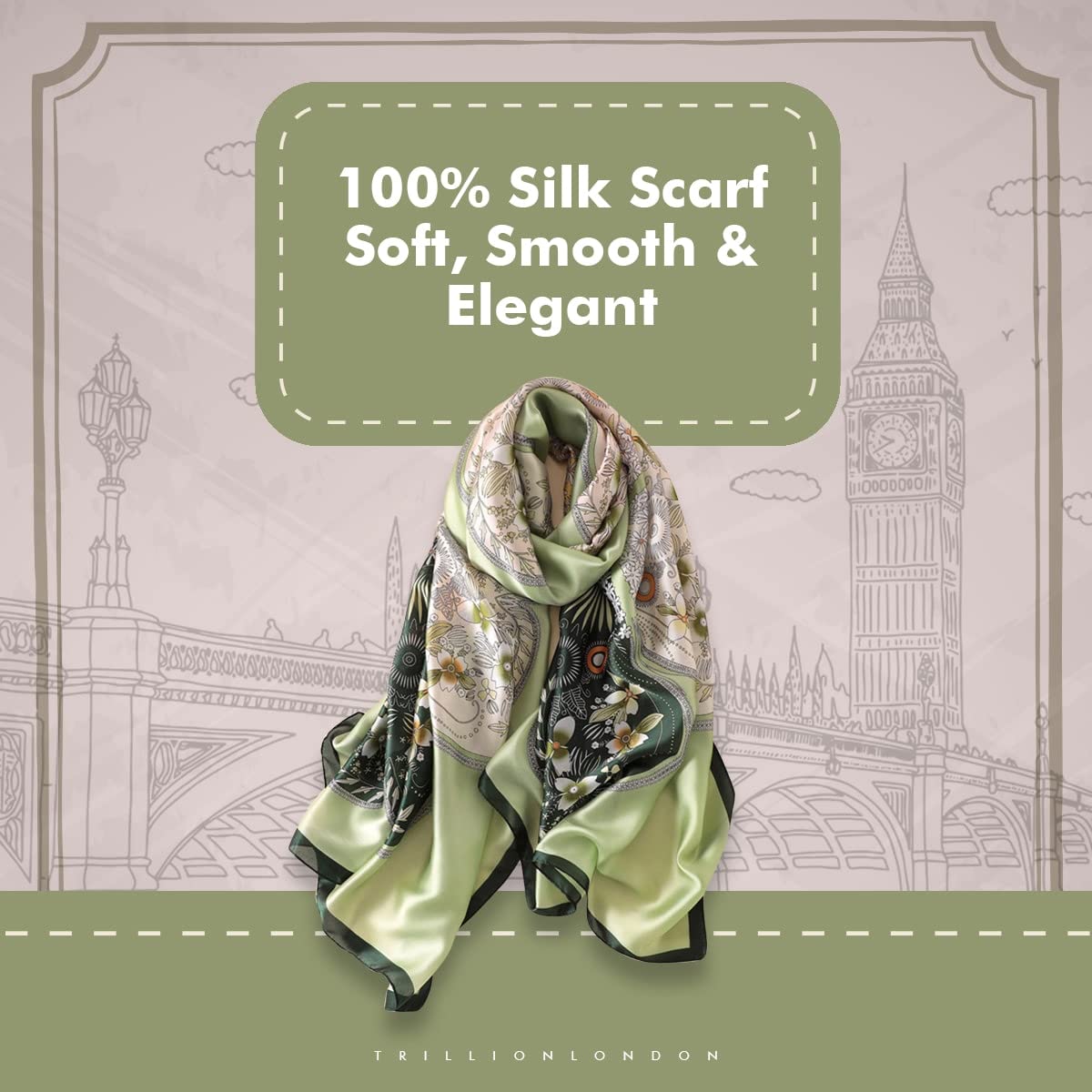 Trillion London® Silk Shawl Birthday Gifts for Women - Designer Silk Scarf