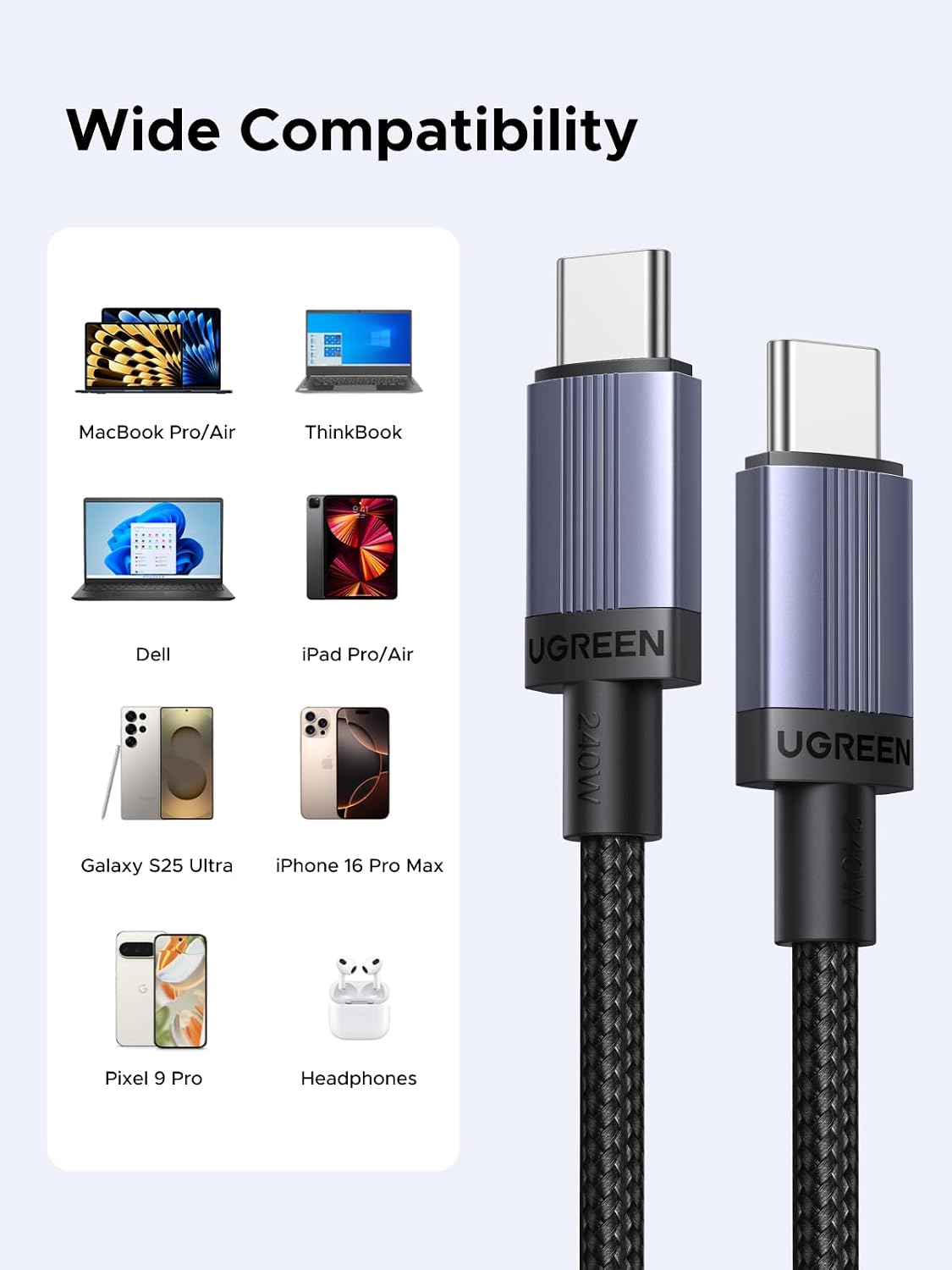 UGREEN 240W USB-C to USB C Cable 2 Pack PD 3.1 USB C Charger Cable, 2M