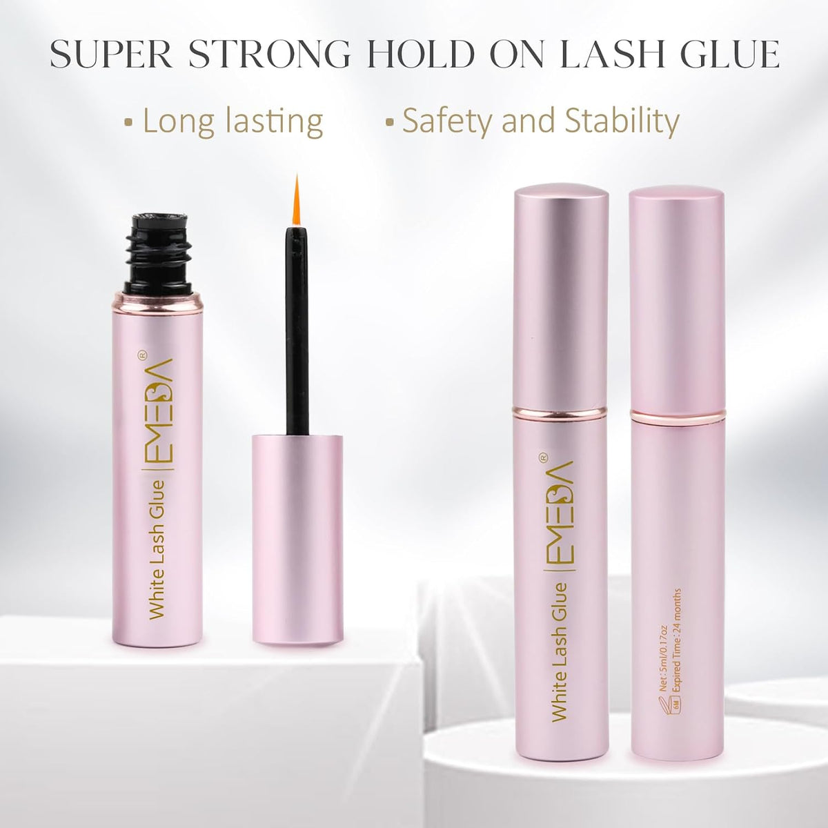 EMEDA Super Strong Hold False Eyelash Glue Professional Latex Free Lash Glue Waterproof Lash G lue Transparent Strip Eyelash Adhesive White and Clear
