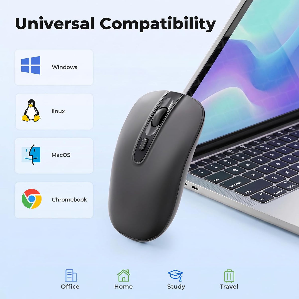 cimetech Wireless Mouse for Laptop, Portable Slim Silent Design for Left & Right Hand Users, Storable Nano Receiver, 800-1600 DPI, 2.4G Compact Computer Mice for MacBook, PC, Windows, Chromebook