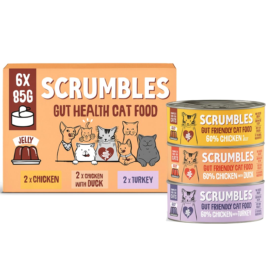 Scrumbles • Wet Cat • Pate • Hypoallergenic • All Lifestages • 2 x Chicken • 2 x Salmon • 2 x Turkey • 6 Tins (80g) • 70% Meat
