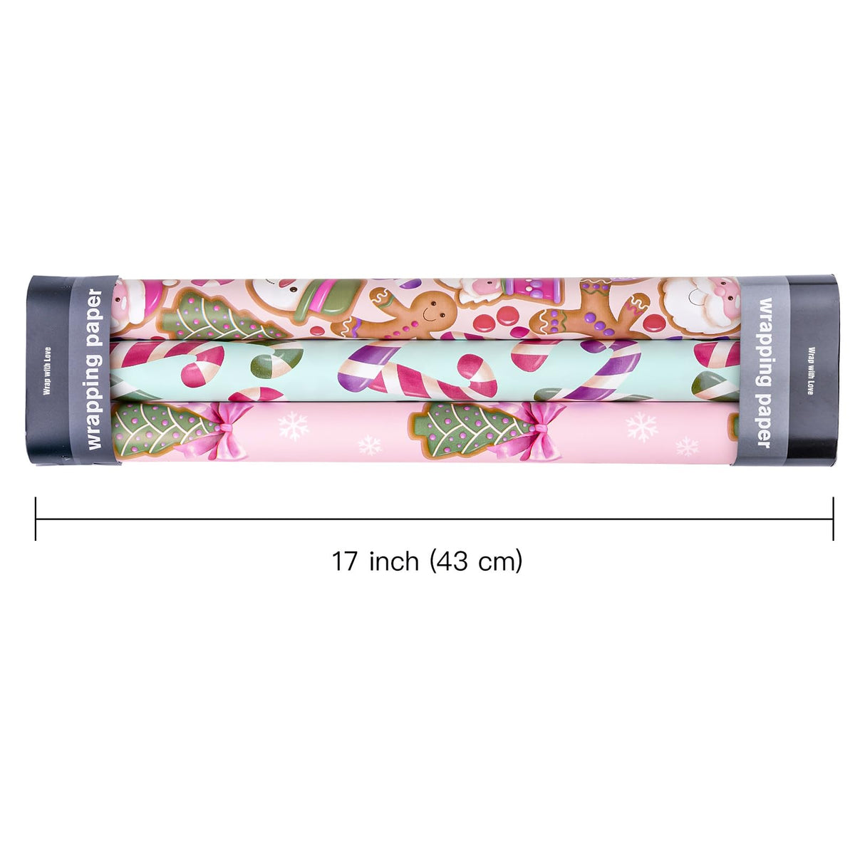 RUSPEPA Christmas Wrapping Paper Roll - Mini Roll - 3 Rolls - 43.2cm x 3m Per Roll - Bird, Christmas Garland, Holly and Pinecones Holiday Design with Metallic Foil Shine