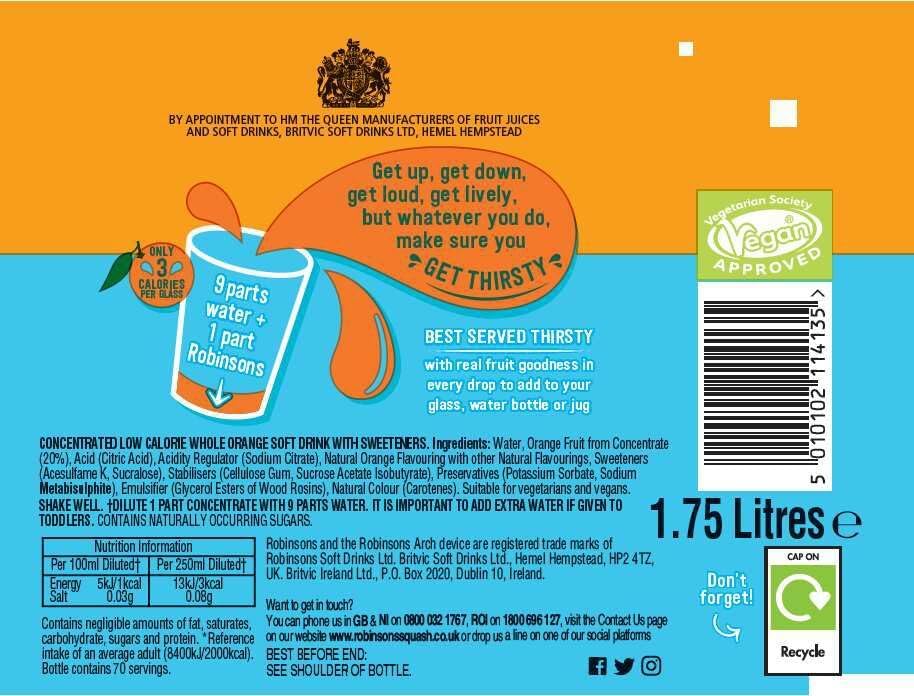 Robinsons Fruit Squash - Low Calorie - Double Strength - Orange 1.75 Litre