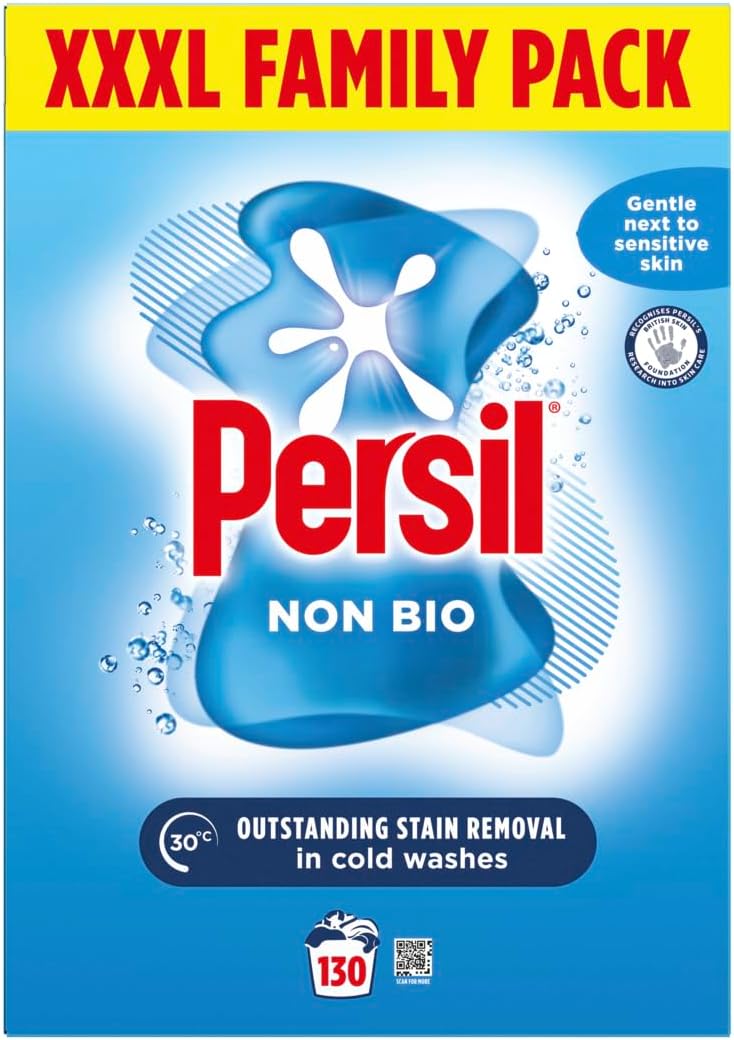 Persil Non Bio Washing Powder XXXL Family Pack 100% recyclable pack for stain removal that's gentle next to sensitive skin 130 Wash 6.5 kg