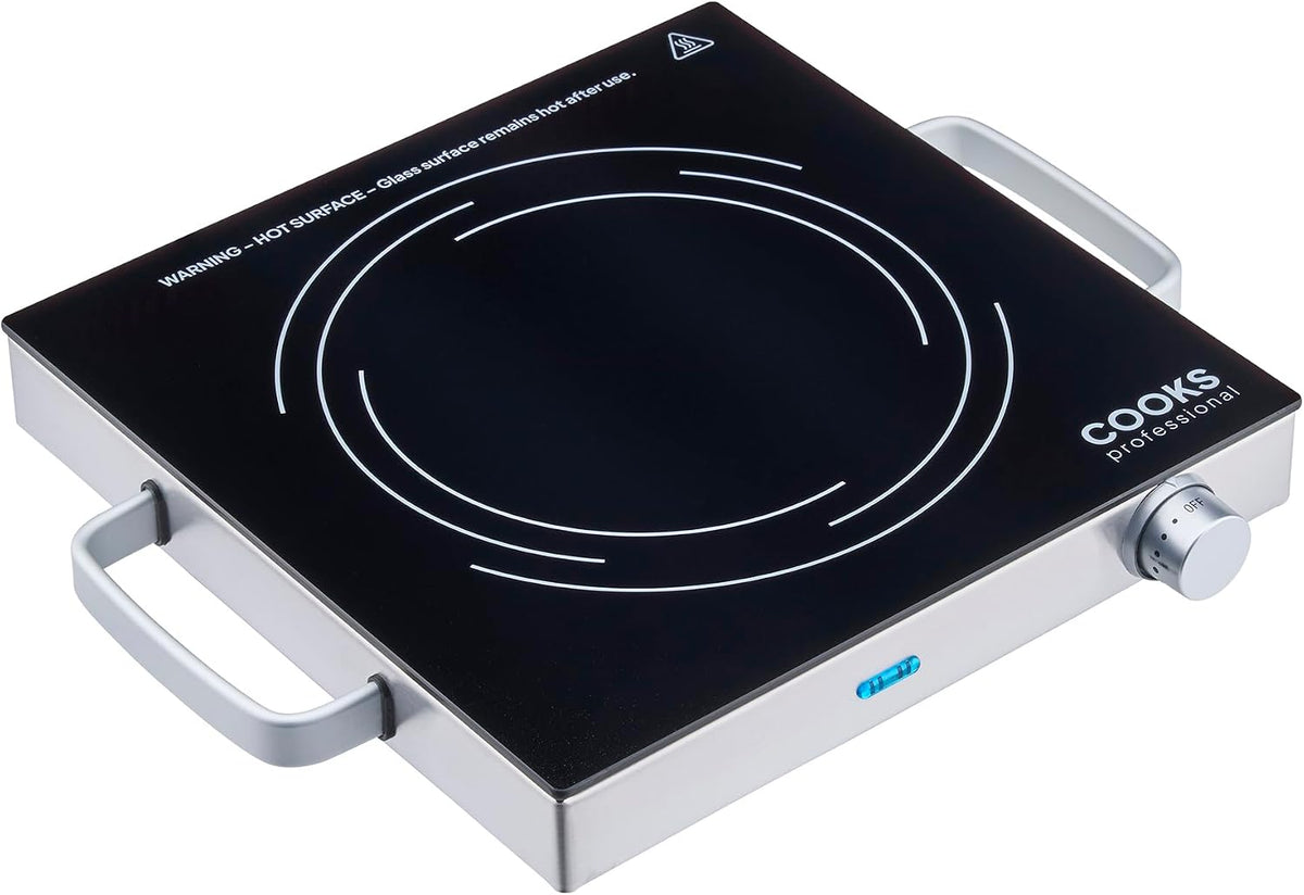 Cooks Professional Single Electric Ceramic Hob 2000W | Plug In Portable Hot Plate Powerful Countertop Stove with Non-Slip Feet, Side Handles & Knob Control | 17.5cm Diameter